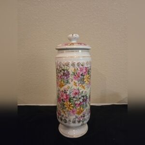 Floral Ceramic Jar with Lid Apathecary Jar